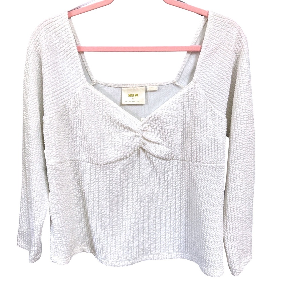 Maeve Anthropologie White Seersucker Sweetheart Coastal Top Cottagecore Large - Picture 2 of 4